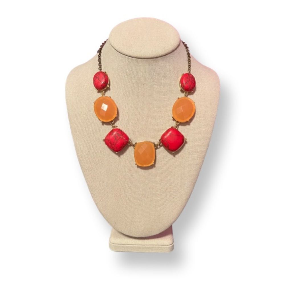 Chunky Statement Red And Peach Statement Necklace